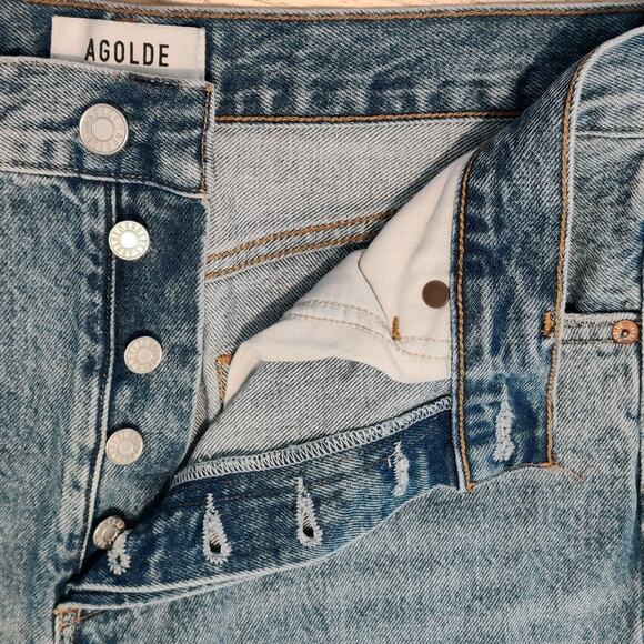 Agolde Riley Crop Jeans Womens 28 High Rise Button Fly Distressed Comfy Casual - Picture 8 of 16